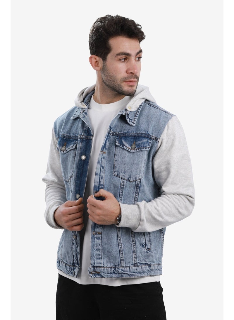 WHITE RABBIT Casual Plain Basic Long Sleeve Hooded Neck Denim Jacket - Image 2